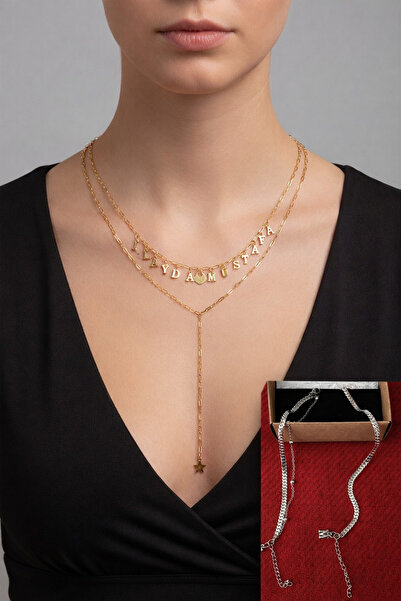 derokas İsimli 14 Harfe Kadar Y Kolye Çelik 2 Adet Harfli Bileklik’li 14 Şuba...