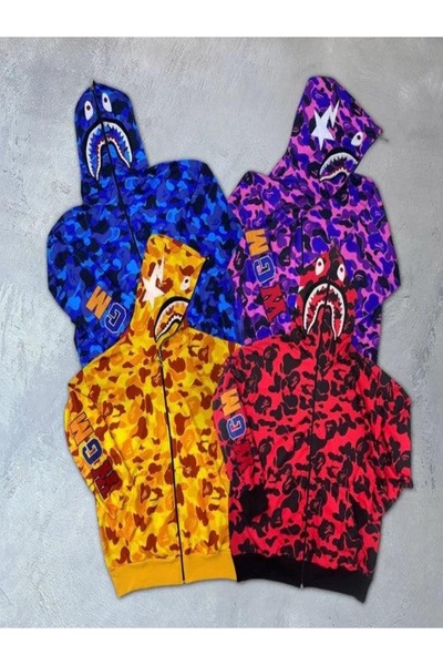 Erzani Kids Bape Unisex Hooded Zippered Embroidered Printed Papçi Cardigan