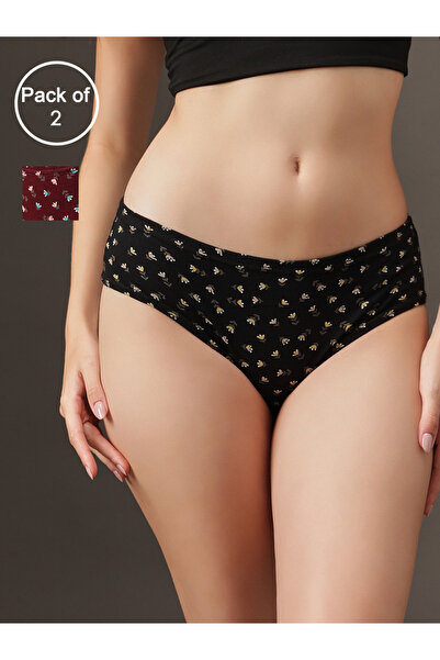 Clovia By Styli Pack of 2- Printed Mid Waist Hipster Panties with Inner Elastic
