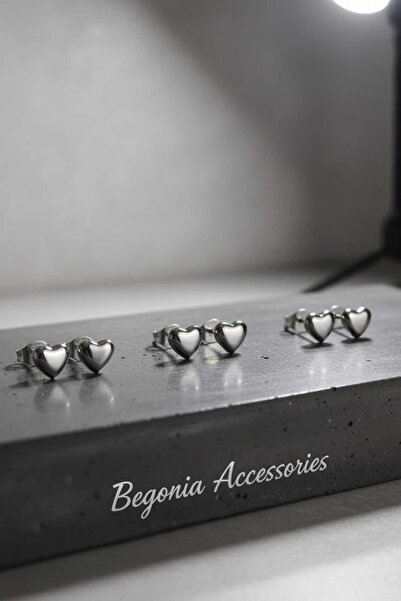 Begonia Accessories Steel Earring Studs Set of 3 Earrings 5 mm 6 mm 7 mm Hear...
