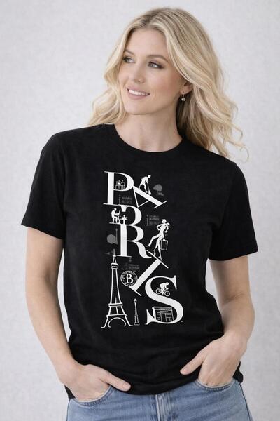 Me&On WEAR تي شيرت باريس سيلويت مطبوع للجنسين بأكمام قصيرة