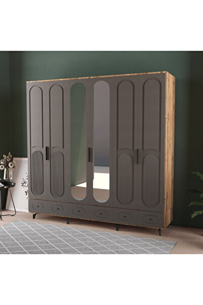 Teen & Bright DERİN 6 KAPAKLI ÇEKMECELİ GARDIROP - MDF KAPAK