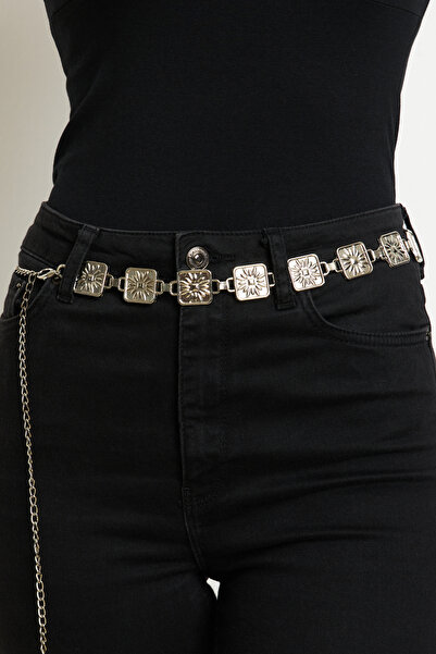 NEW JOURNAL Women's Silver Color Chain Belt Be1008
