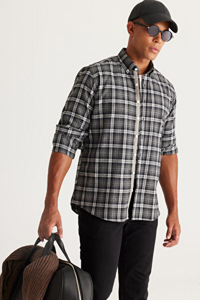 ALTINYILDIZ CLASSICS Anthracite-Grey Comfort Fit Relaxed Fit Button down Coll...