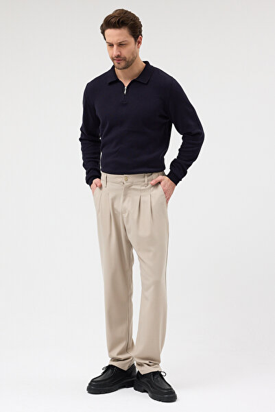 macharel jeans Men's Pleated Fabric Trousers Beige