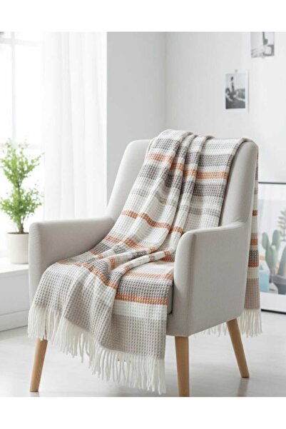 Dinarsu Cozy Life Pamuklu Püsküllü Skoç Tv Battaniyesi İnka Pembe 130 x 170