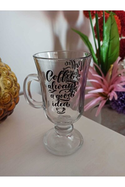 Hureggo Vintage Glass Cup with Handle and Written on It,'Coffee Always a Good...