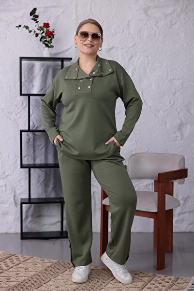 Siyezen Set modal cu detalii cu nasturi, mărime mare