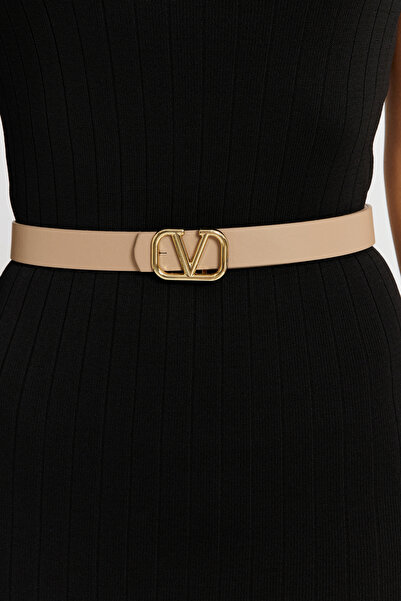 NEW JOURNAL حزام نسائي بإبزيم من فرو المنك BE707