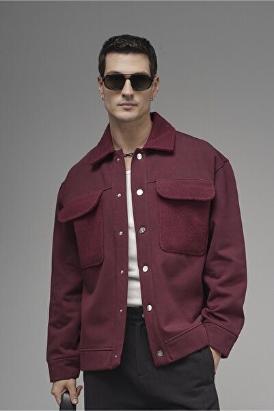 king brich Oversized Mold Men's Jacket with Shirt Collar and Snap Closure