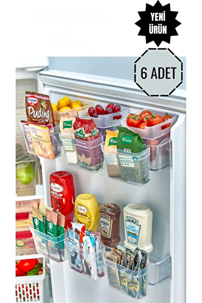 Evalins Asılabilir 6’lı Buzdolabı Kapak İçi Düzenleyici Organizer, Mini Askıl...