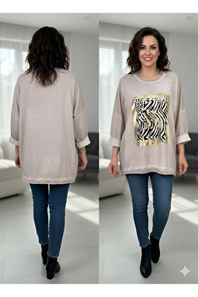 AGORATEKSTİL Women's Italian Varaklı Sweater with Nubuck Front and Suede Fabr...