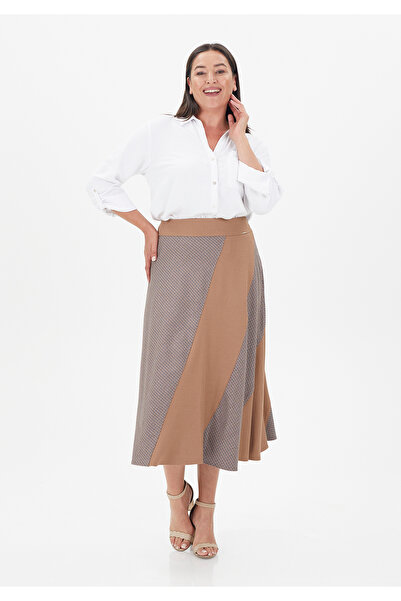 Guzella Kloş Plaid Appliqué Midi Skirt