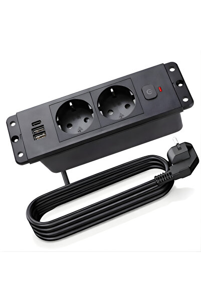 ATOMKIT Countertop Socket with 2 Schuko Sockets, 2 USB Ports and 1 USB-C Port...