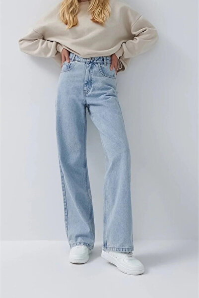kleshus Blue Snow Casual Casual Women's High Waist Palazzo Jeans Stretch Fabr...