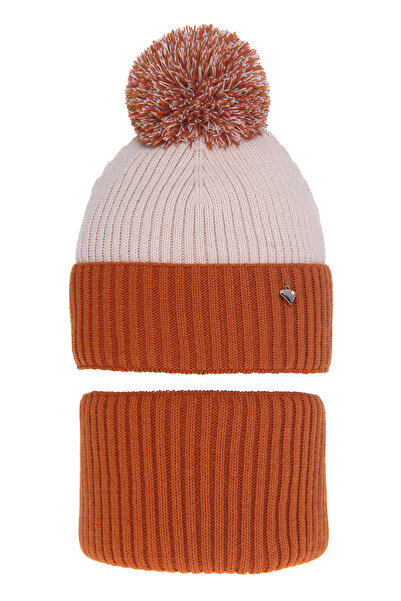 OEM Winter set for girls: hat and circular scarf Kolumbina, Brown color, 52-54