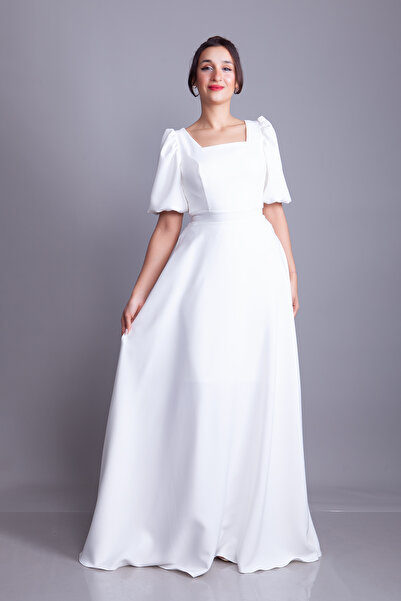 NO48 White Balloon Sleeve Square Neck Maxi Dress