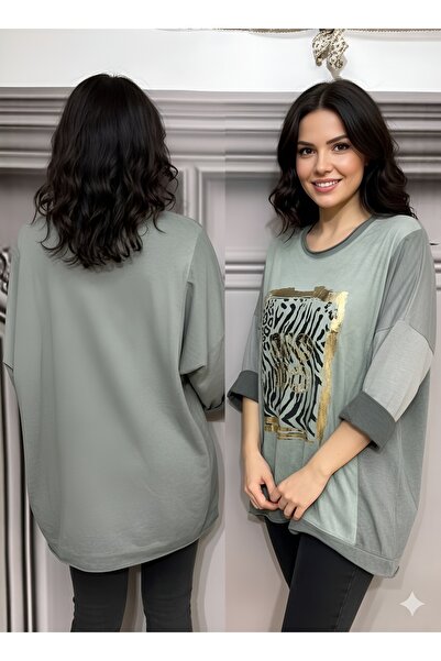 AGORATEKSTİL Women's Italian Varaklı Sweater with Nubuck Front and Suede Fabr...