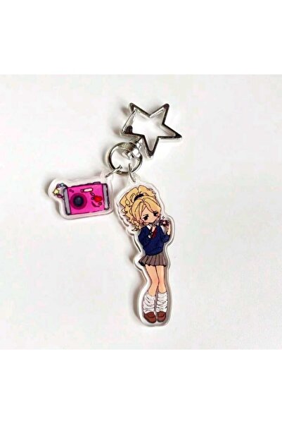 Asya Akrilik Anahtarlık Uzun Saçlı Pembe Kameralı Sevimli Kız Anime Figür Y2K...