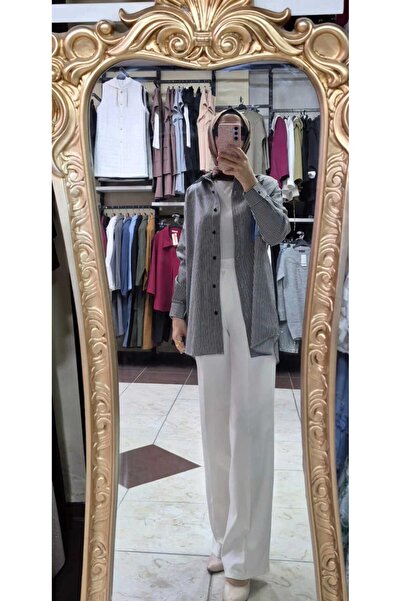 LuXeX Kot cepli Çizgili tunik gomlek