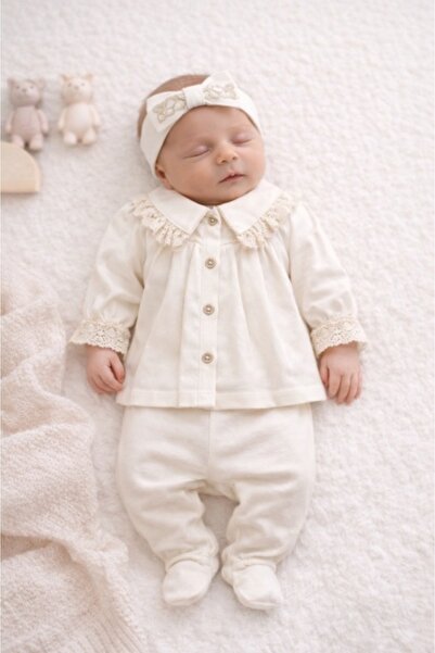 HANNA Σετ Baby Aura 0–3 μηνών, 3 τεμάχια με δαντελένια λεπτομέρεια στο γιακά