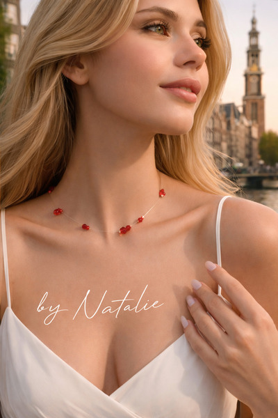 by Natalie Natural Stone Pomegranate Stone Minimal Necklace Choker 35 cm