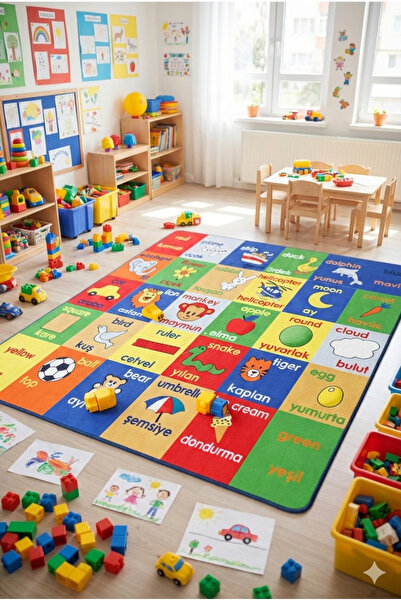 Laylay Toys Kavramlar Halı 140x190 Cm Eğitici Çocuk Halısı Anaokulu Kreş Çocu...