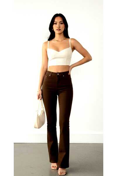 Trn JNS Brown Flared Power Lycra Women's Flare Jean Trousers