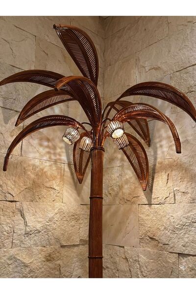 Bambu Bahcem Doğal Rattan Palmiye Lambader - 250cm Dev Boy Endonezya El Yapım...