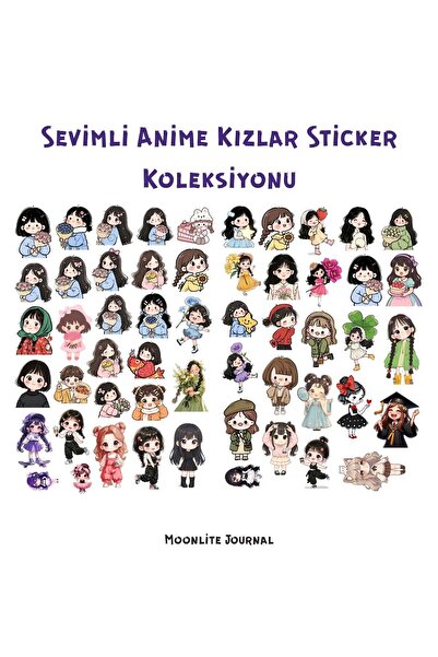 Moonlite Journal 54 Adet Mat Sticker Seti - Sevimli Anime Kızlar Sticker Seti