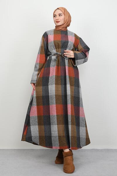 GİYZAMİLA Φόρεμα Yelda Kaşe σε καφέ χρώμα