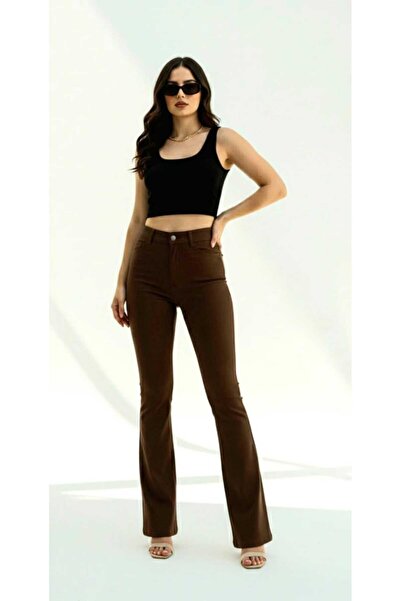 Trn JNS Luna Tall Flare Brown Spanish Jean Denim Trousers Wide Leg