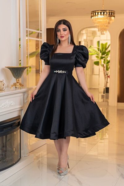 Matik Abiyem Bella Tafta Balon Kol Midi Elbise