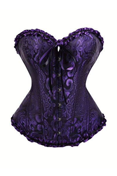 Tual Mor Kabartmalı Kurdele Detaylı Straplez Korse Büstiyer