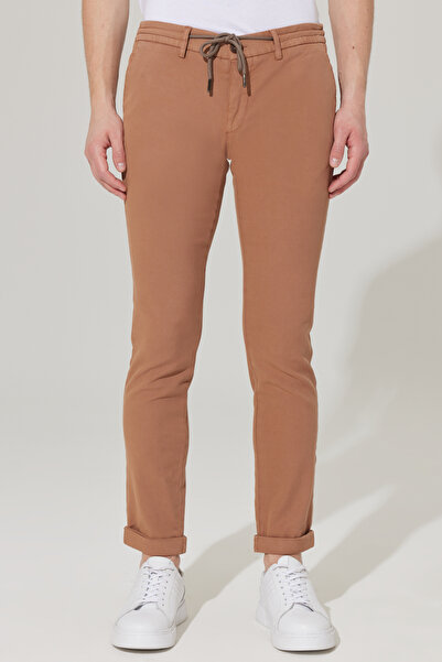 ALTINYILDIZ CLASSICS Mink Slim Fit Slim Fit Diagonal Patterned Tie-Waist Stre...