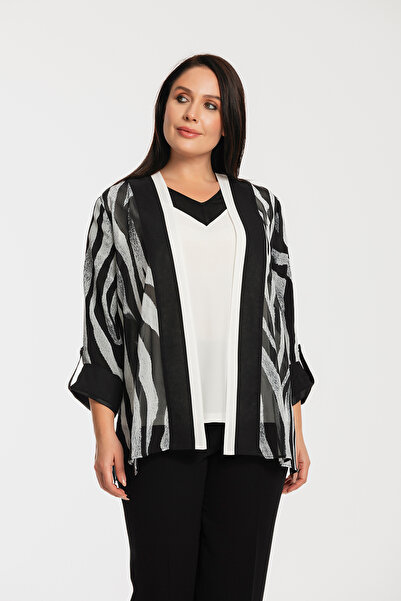 MİYORO طقم نسائي مقاس كبير مع جاكيت شيفون منقوش