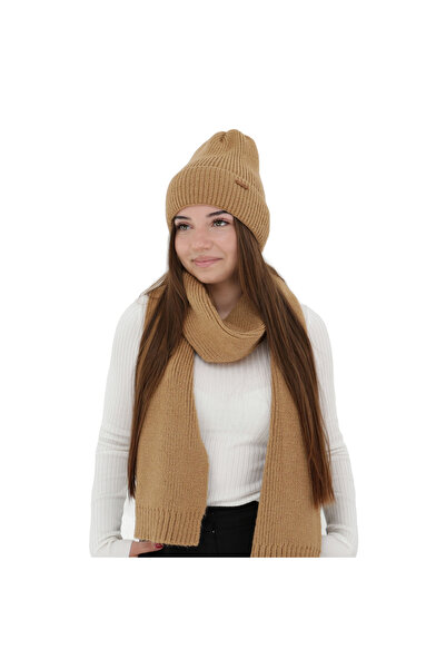 OEM Seala Women's Winter Set, 2 Pieces: Hat and Scarf, Camel Color 55-60