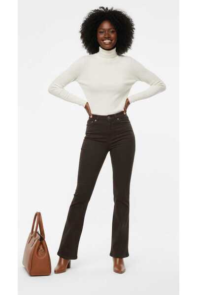 LİMABEL Brown Flare Stretch Fabric Colorfast Brown Flared Jeans High Waist De...