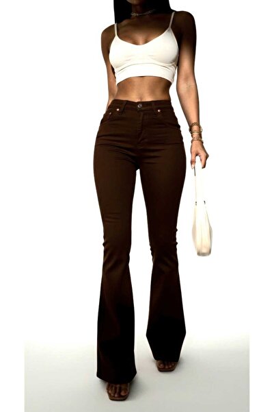 Trn JNS Brown Spanish Leg Jeans High Waist Jeans Flare Jean