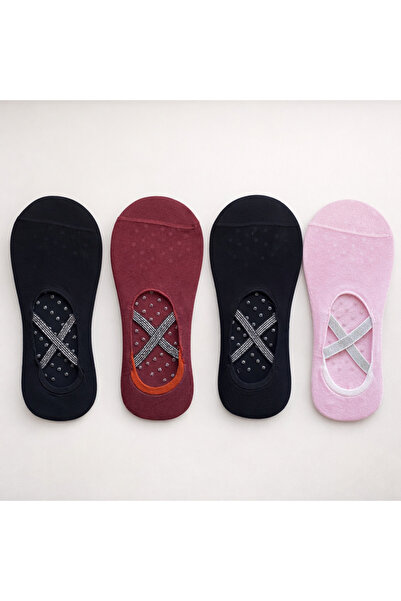 hefox 4 Pairs Women's Non-Slip Sole Abs Print Glitter Cross Band Sports Yoga ...