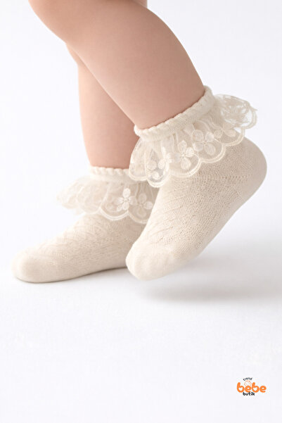 Trend Bebe Butik Детски дантелени чорапи за момичета | Памук, до глезена, с н...