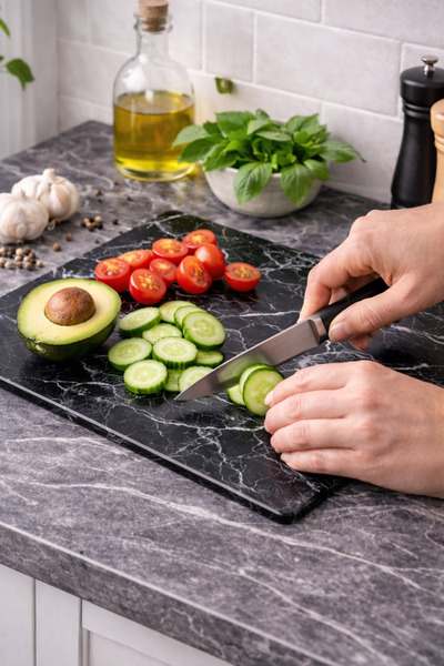 DİVAYS 28-38 cm Black Glass Marble Look Cutting Board |   Stylish and Durable...