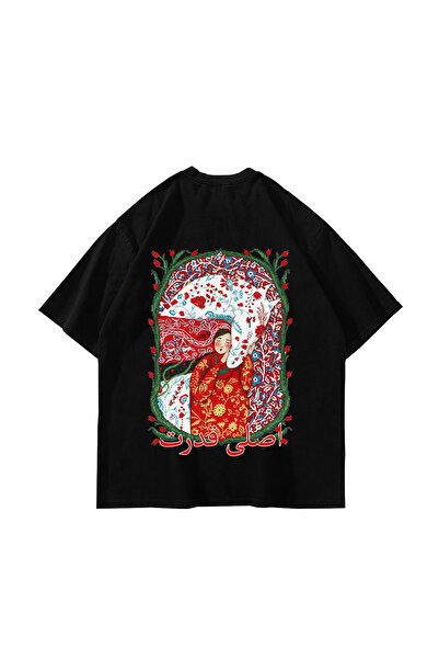 Bak Moda Ancient Power Printed Oversized Unisex Black Tshirt