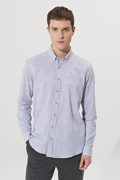 ALTINYILDIZ CLASSICS Anthracite Slim Fit Slim Fit Buttoned Collar Linen Look ...