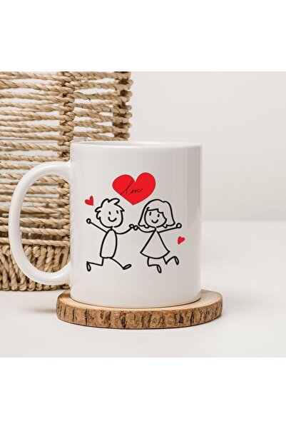 kubdekor Printed Mugs with Love Written on Them and Double Drawings, Gift Mug...