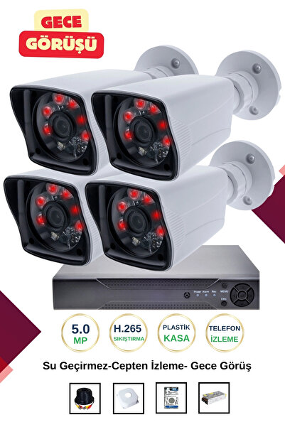 OEM İrtech-4 Kameralı Güvenlik Kamera Seti Gece Görüşlü-Su Geçirmez-Tak Çalış...