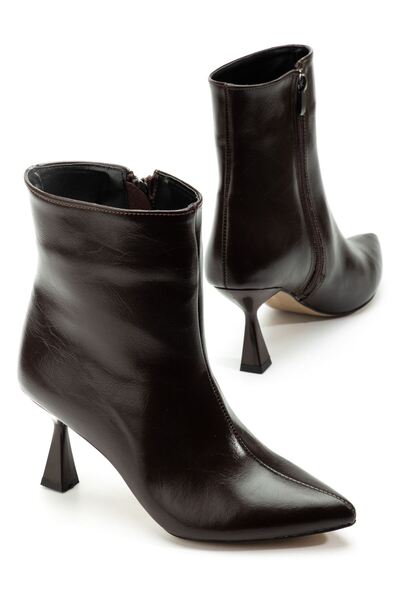 Zerenyus ZRİN-4701 Cizme de damă de zi cu zi, maro premium, cu toc pătrat înc...