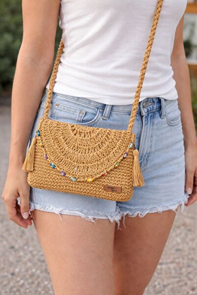 Gönülden Tasarım Hand Knitted Evil Eye Beaded 27x19cm Hanging Paper Rope Clut...