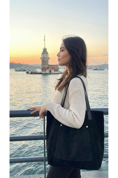 LAGRANZE Women's Genuine Suede Leather Large Volume Shoulder Bag – with Makeu...