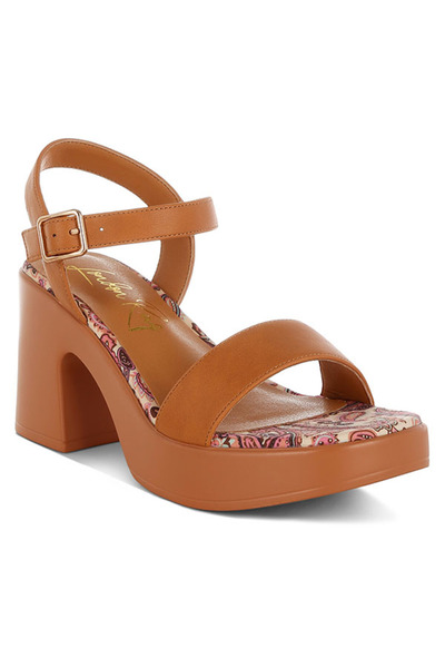 london Rag Women Faux Leather Pin Buckle Platform Heels in Tan